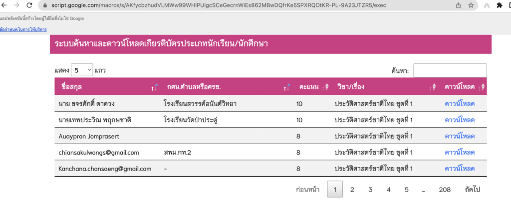 ระบบค้นหาและดาวน์โหลดเกียรติบัตรประเภทนักเรียน/นักศึกษา