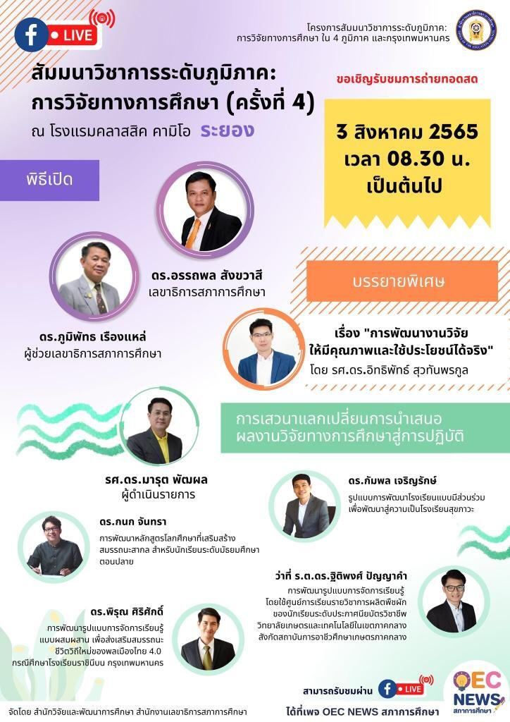 ลิงก์ลงทะเบียน เข้าร่วมการประชุมสัมมนาวิชาการระดับภูมิภาค การวิจัยทางการศึกษาครั้งที่ 4 จังหวัดระยอง