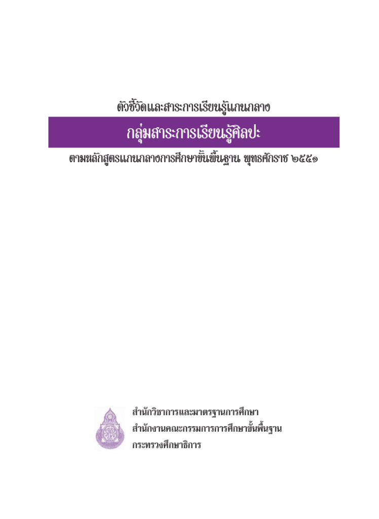 ตัวชี้วัดและสาระการเรียนรู้แกนกลาง กลุ่มสาระการเรียนรู้ศิลปะ 2551