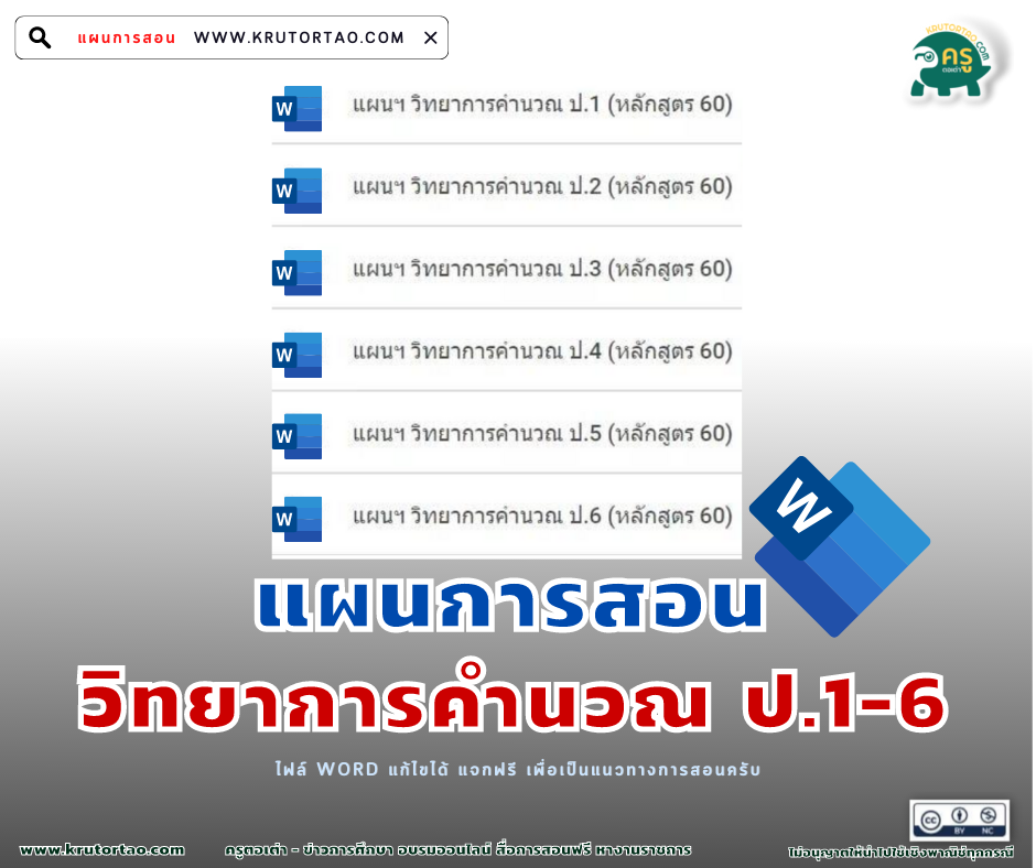 แผนเทคโนโลยีวิทยาการคำนวณ ป.1-6 (หลักสูตร 2560)