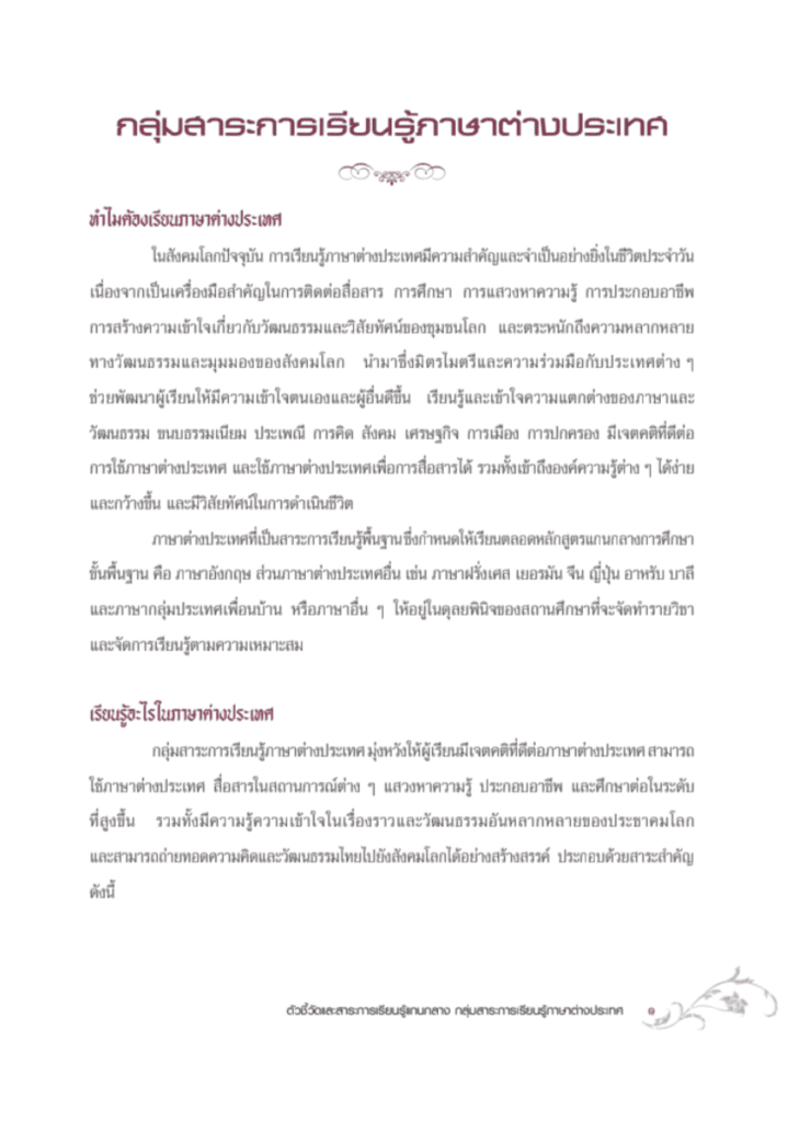 ตัวชี้วัดและสาระการเรียนรู้แกนกลาง กลุ่มสาระการเรียนรู้ภาษาต่างประเทศ 2551