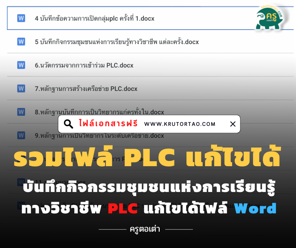 บันทึกกิจกรรมชุมชนแห่งการเรียนรู้ทางวิชาชีพ PLC แก้ไขได้ไฟล์ Word