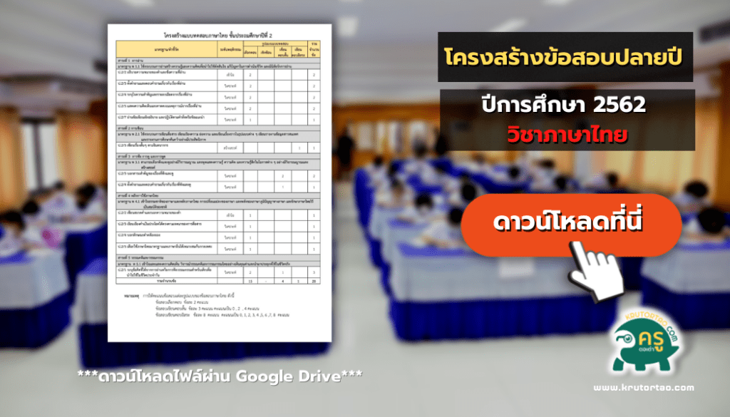 โครงสร้างข้อสอบปลายปี ปีการศึกษา 2562 วิชาภาษาไทย