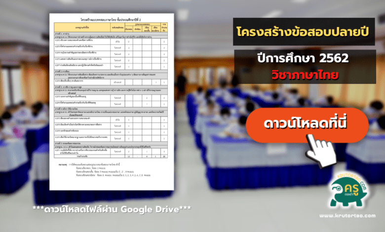 โครงสร้างข้อสอบปลายปี ปีการศึกษา 2562 วิชาภาษาไทย