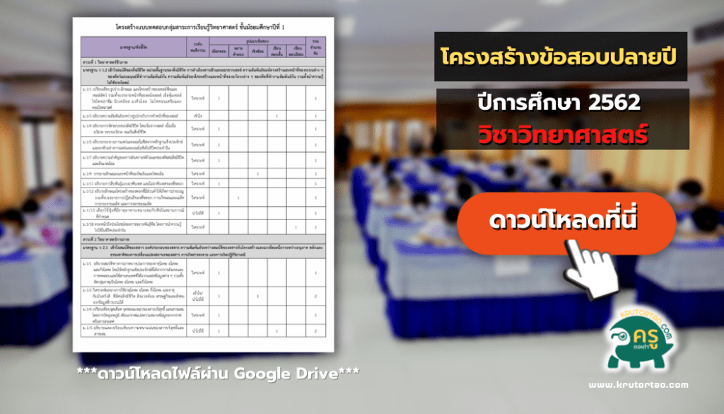  โครงสร้างข้อสอบปลายปี ปีการศึกษา 2562 วิชาวิทยาศาสตร์