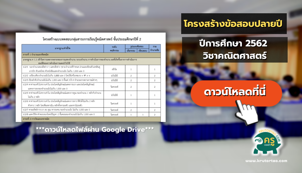 โครงสร้างข้อสอบปลายปี ปีการศึกษา 2562 วิชาคณิตศาสตร์