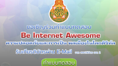 แบบทดสอบออนไลน์เรื่อง Be Internet Awesome ความปลอดภัยและการเป็น พลเมืองในโลกดิจิทัล