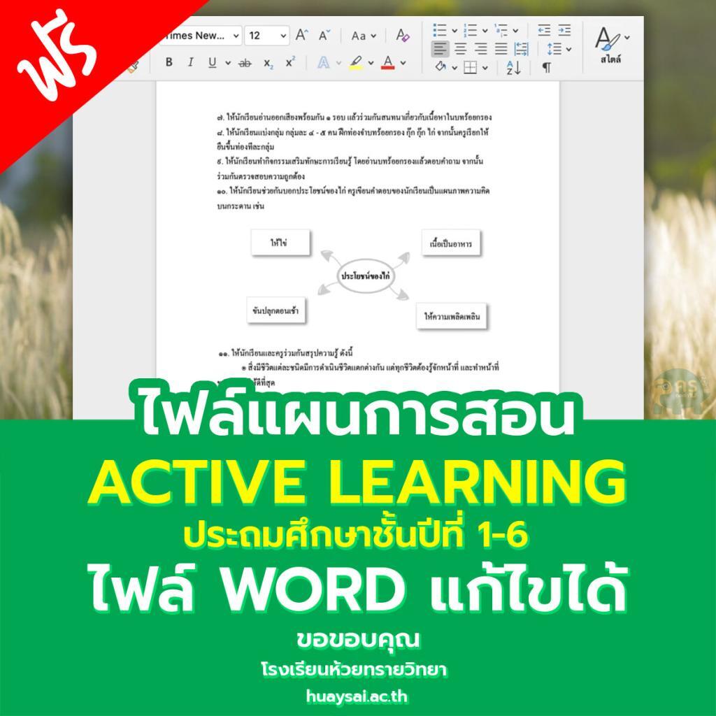 ไฟล์แผนการสอน active learning ทุกระดับชั้น ทุกวิชา แก้ไขได้ ดาวน์โหลดฟรี