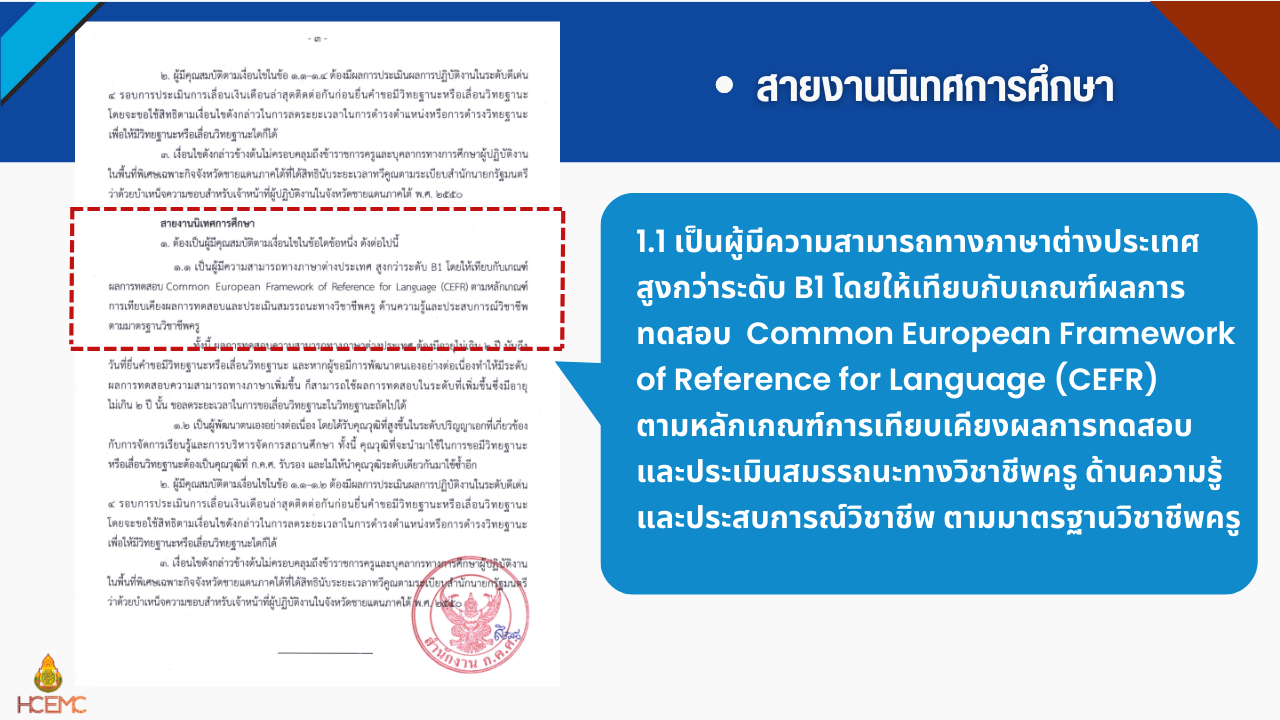 โครงการสอบวัดระดับภาษาอังกฤษ เพื่อพัฒนาทักษะ ภาษาอังกฤษสําหรับครู ตามกรอบมาตรฐานความสามารถทาง