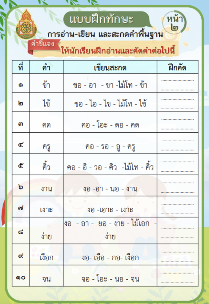 เผยแพร่แบบฝึกทักษะการอ่าน-เขียนและสะกดคำพื้นฐาน ชั้น ป.1 แบบฝึกทักษะอ่านออกเขียนได้