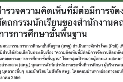 แบบสำรวจความคิดเห็นที่มีต่อมีการจัดงานศิลปหัตถกรรมนักเรียนของสำนักงานคณะกรรมการการศึกษาขั้นพื้นฐาน 2566