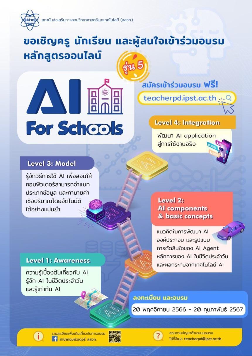 อบรมด้วยตนเองแบบออนไลน์รับเกียรติบัตร ปัญญาประดิษฐ์ สำหรับโรงเรียน (AI for Schools) รุ่นที่ 5