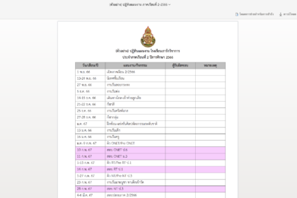 ปฏิทินแผนงานโรงเรียน ภาคเรียนที่ 2/2566 - 1/2567 ดาวน์โหลด word แก้ไขได้