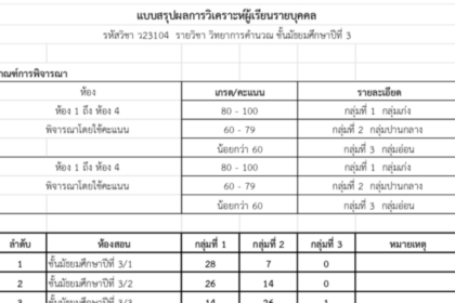 ดาวน์โหลดฟรี ไฟล์แบบสรุปการวิเคราะห์ผู้เรียนรายบุคคล ไฟล์ Excel แก้ไขได้ล่าสุด