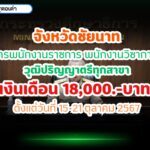 สมัครงานจังหวัดชัยนาท รับสมัครพนักงานราชการ พนักงานวิชาการพัสดุ วุฒิปริญญาตรีทุกสาขา เงินเดือน 18,000.-บาท ตั้งแต่วันที่ 15-21 ตุลาคม 2567