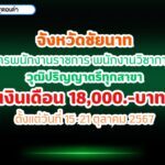 สมัครงานจังหวัดชัยนาท รับสมัครพนักงานราชการ พนักงานวิชาการพัสดุ วุฒิปริญญาตรีทุกสาขา เงินเดือน 18,000.-บาท ตั้งแต่วันที่ 15-21 ตุลาคม 2567