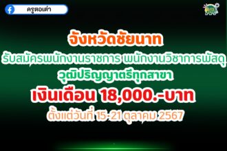 สมัครงานจังหวัดชัยนาท รับสมัครพนักงานราชการ พนักงานวิชาการพัสดุ วุฒิปริญญาตรีทุกสาขา เงินเดือน 18,000.-บาท ตั้งแต่วันที่ 15-21 ตุลาคม 2567